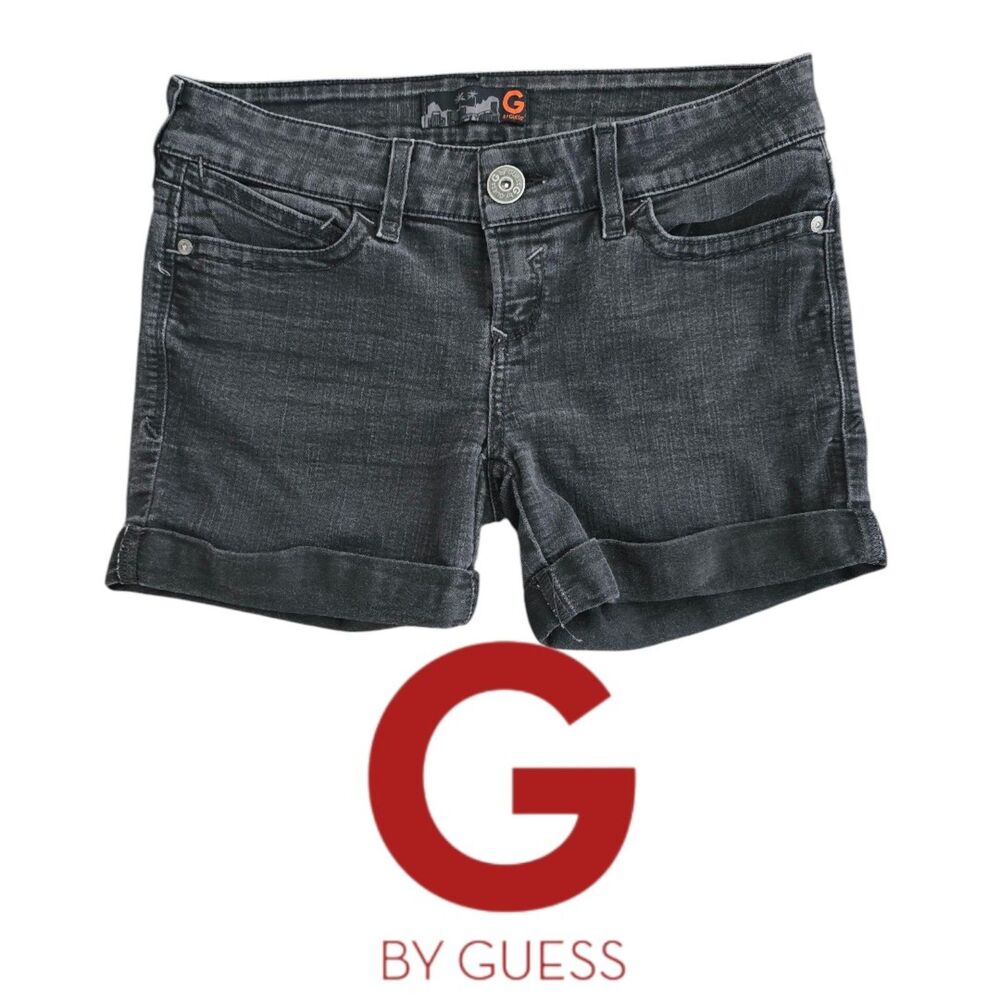 G by Guess Black Denim Shorts Womens 29 Low Rise Cuffed Stretch - Picture 1 of 4